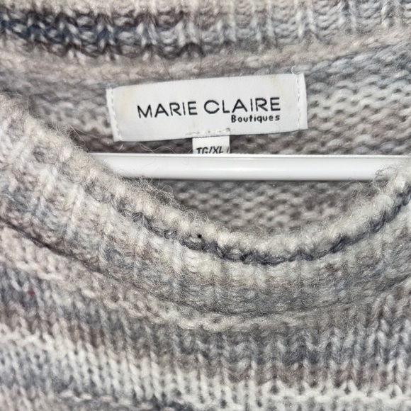 Gray Striped Sweater - Women’s Crew Neck - Picture 2 of 8